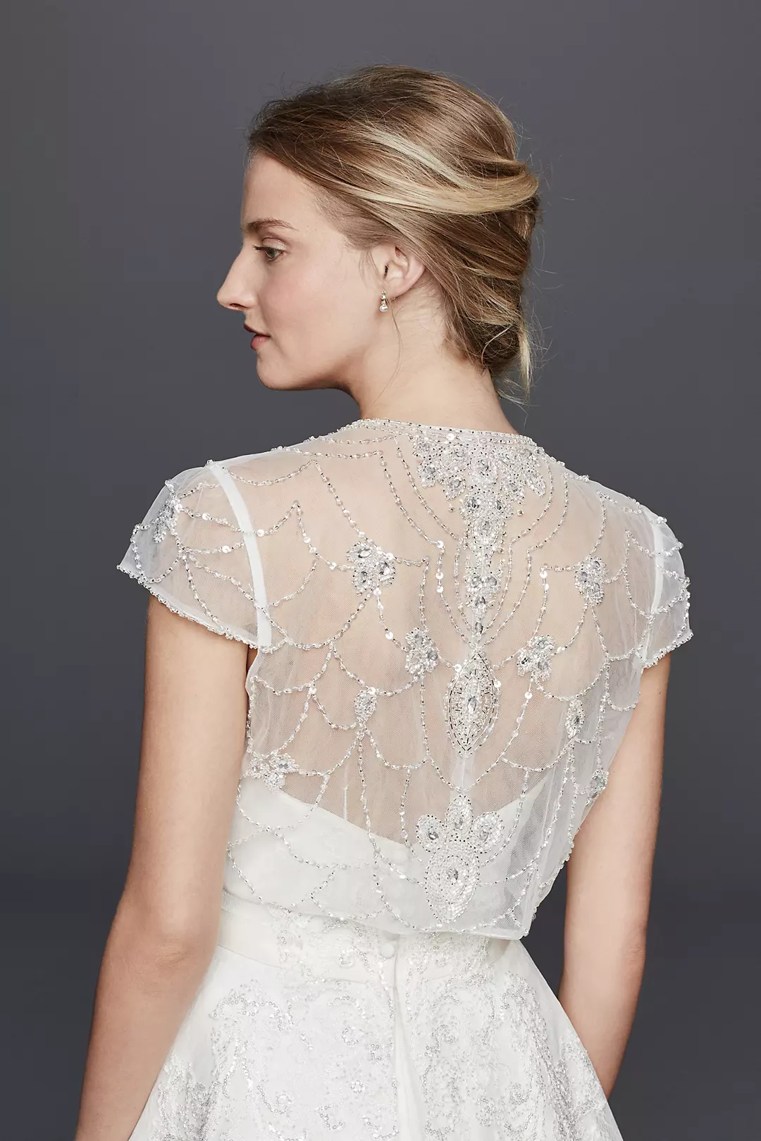 Beaded Jacket with Scroll Work on Back | David's Bridal