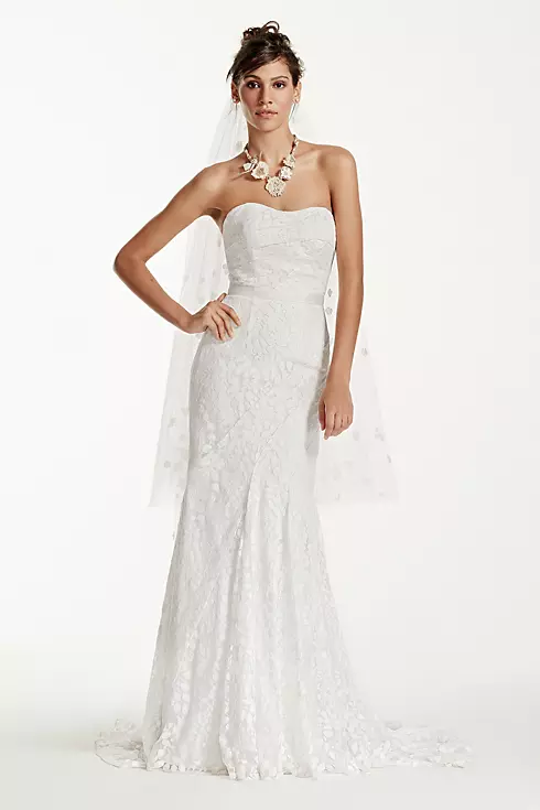 Strapless Lace Gown with Ribbon Detail Image 1