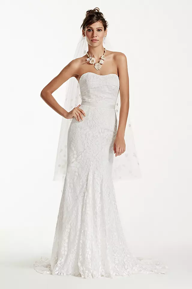 Strapless Lace Gown with Ribbon Detail Image