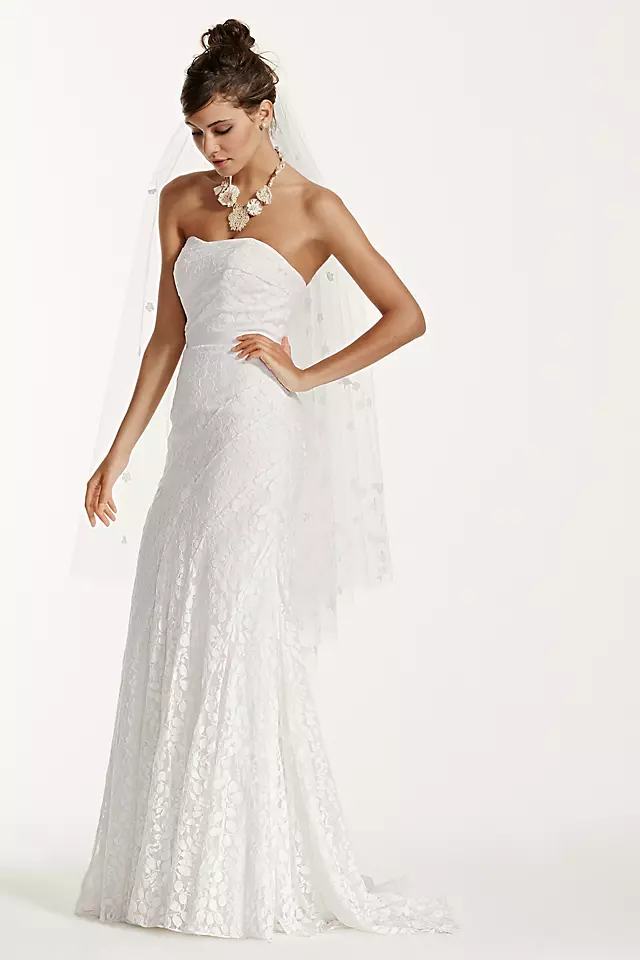 Strapless Lace Gown with Ribbon Detail Image 3