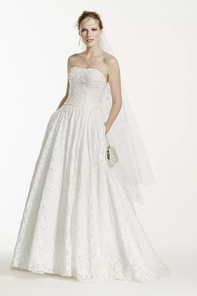 Lace Applique Ball Gown Strapless Wedding Dress Image