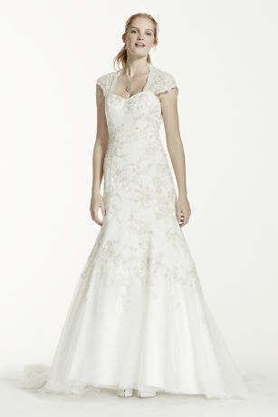 Tulle Over Satin Cap Sleeve Trumpet Wedding Dress David's, 54% OFF