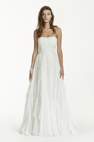 Strapless A-Line Chiffon Ruffled Wedding Dress | David's Bridal