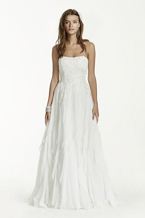 Strapless A-Line Chiffon Ruffled Wedding Dress Image