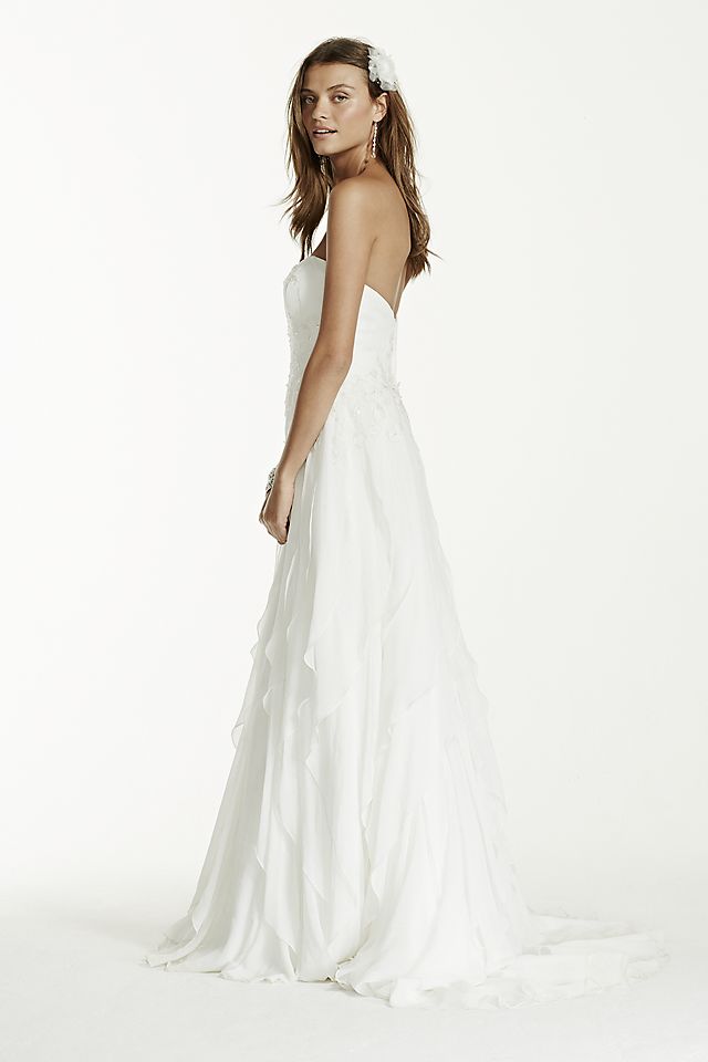 Strapless A-Line Chiffon Ruffled Wedding Dress Image 5
