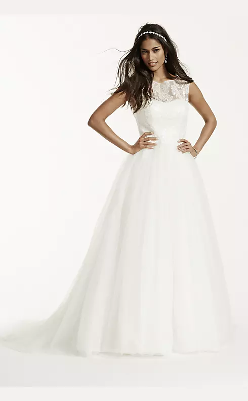 Cap Sleeve | David\'s Neck Dress Bridal with Wedding Illusion Tulle