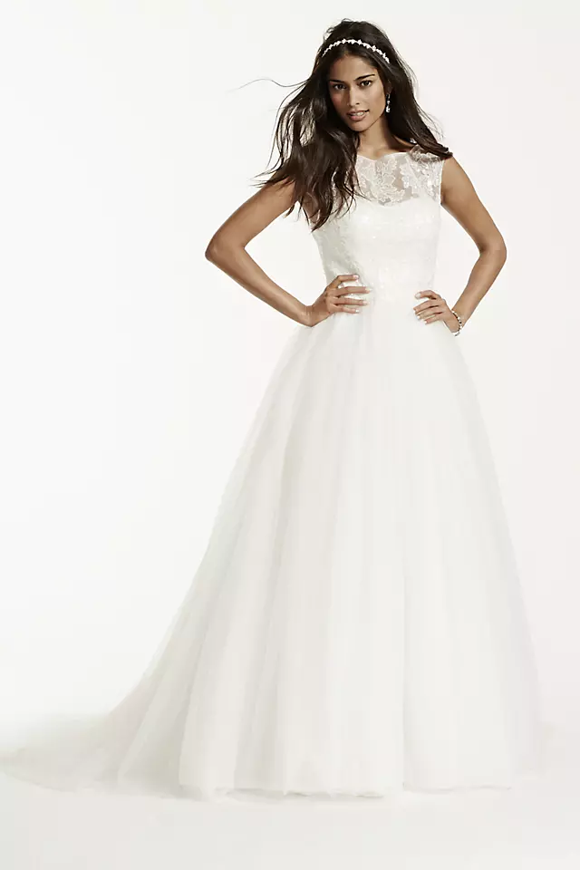 Cap Sleeve Tulle Wedding Dress with Illusion Neck Image