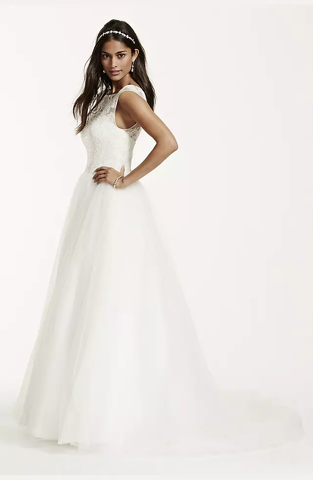 Cap Sleeve Tulle Wedding Dress with Illusion Neck Image 3