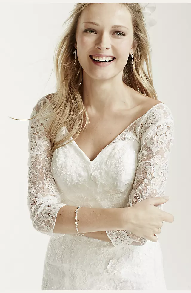 As-Is Petite 3/4 Sleeve Lace Trumpet Wedding Dress Image 4