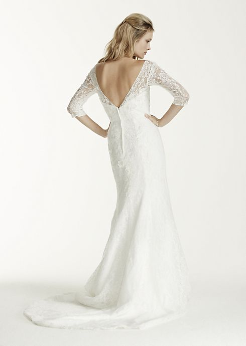 As-Is Petite 3/4 Sleeve Lace Trumpet Wedding Dress Image 2