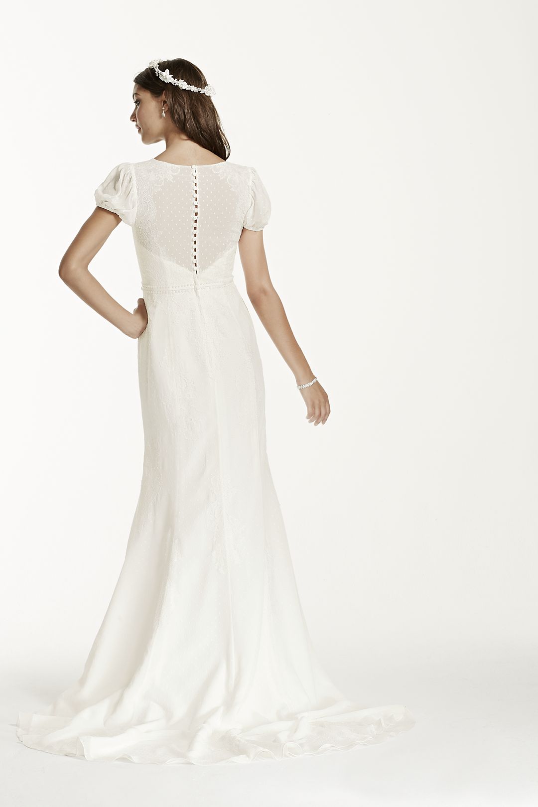 As-Is Short Sleeve Dotted Chiffon Sheath Gown Image 2