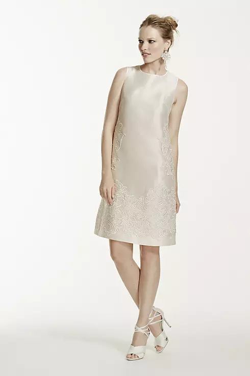 Short Mikado Dress with Sequined Lace Applique Image 1
