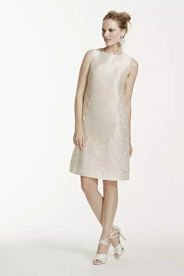 Short Mikado Dress with Sequined Lace Applique Image