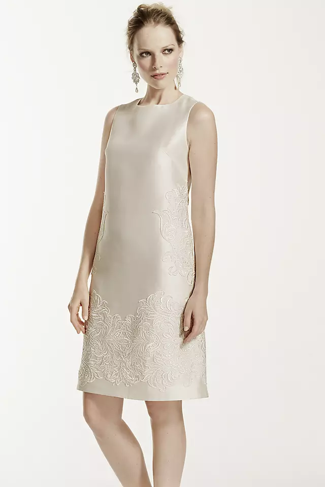 Short Mikado Dress with Sequined Lace Applique Image 5