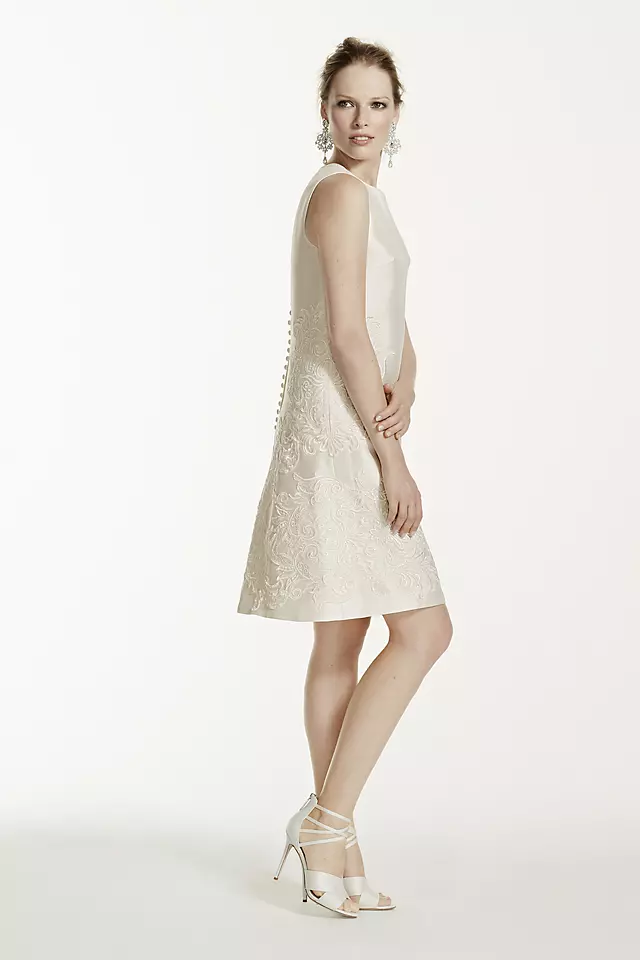 Short Mikado Dress with Sequined Lace Applique Image 3