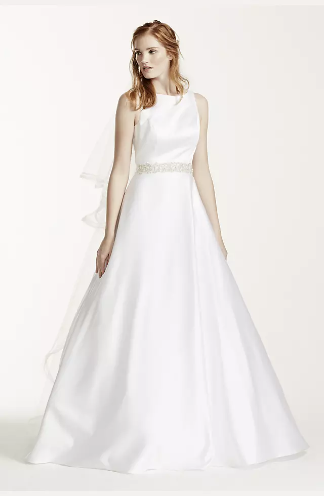 High Neck Satin Wedding Dress with Open Back  Image