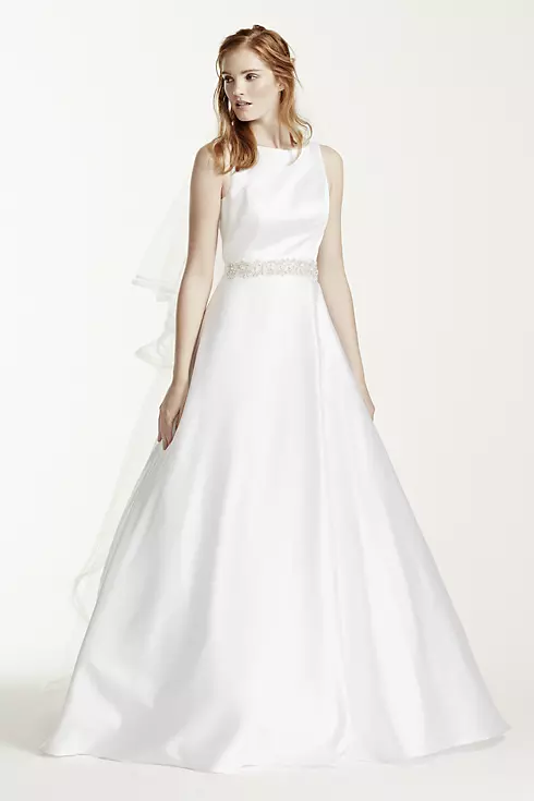 As-Is High Neck Satin Wedding Dress with Open Back Image 1