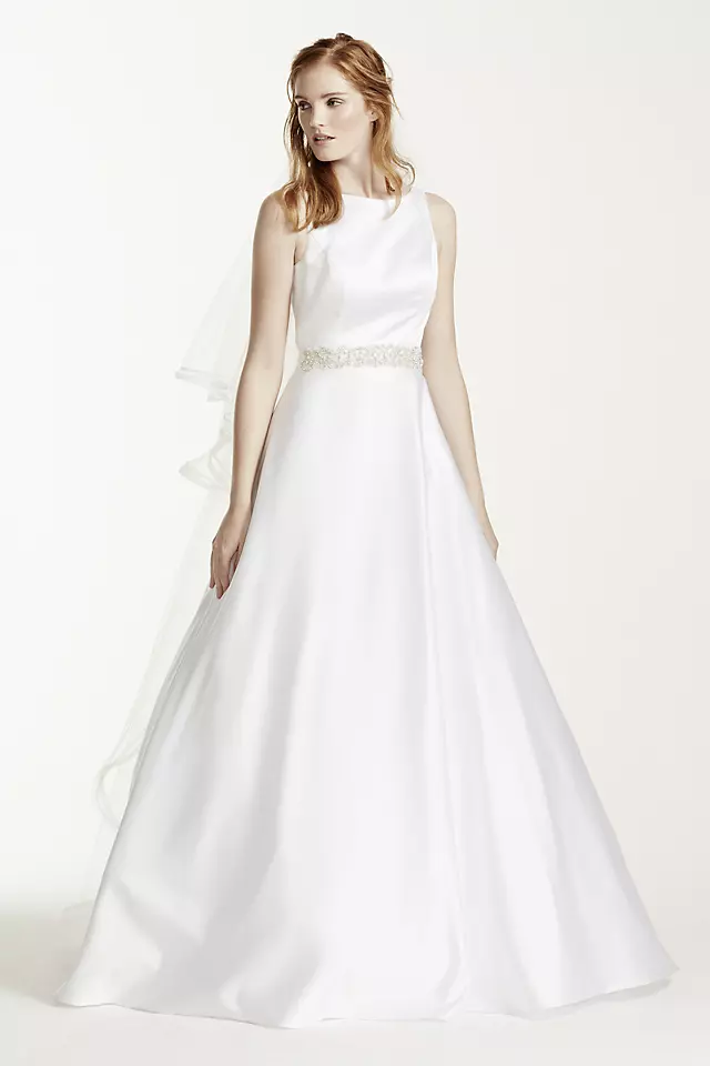 High Neck Satin Wedding Dress with Open Back  Image