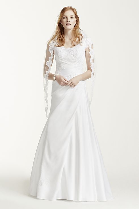 Satin Beaded Lace Off the Shoulder Wedding Dress Image 1