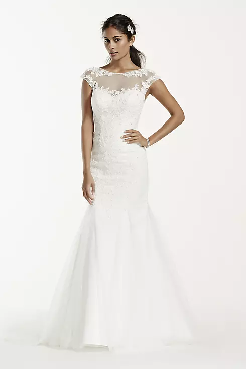 Tulle Over Satin Wedding Dress with Cap Sleeve  Image 1
