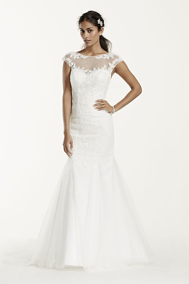 Tulle Over Satin Wedding Dress with Cap Sleeve  Image 6