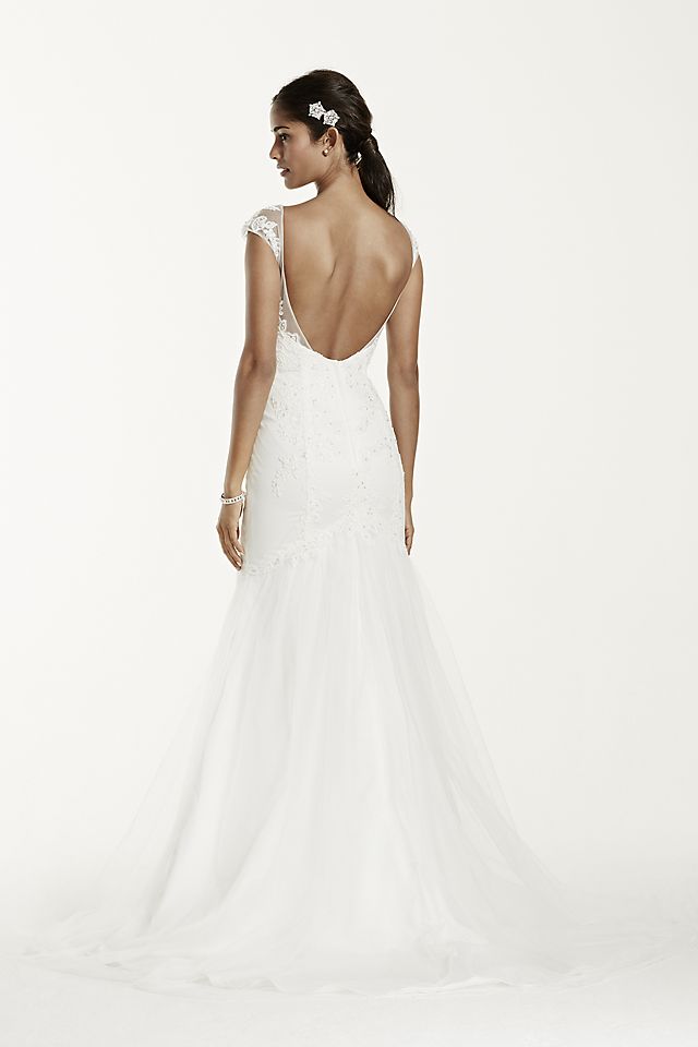 Tulle Over Satin Wedding Dress with Cap Sleeve  Image 6