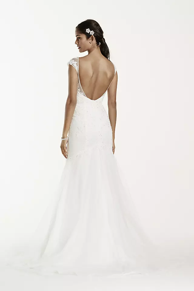 Tulle Over Satin Wedding Dress with Cap Sleeve  Image 2