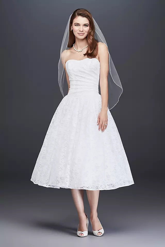 Tea Length Drop Waist Lace Wedding Dress  Image
