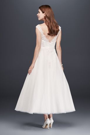 Tea Length Tulle Illusion Neckline Wedding Dress | David's Bridal