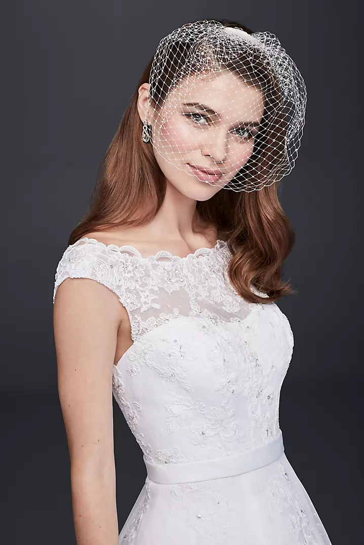 Tea Length Tulle Illusion Neckline Wedding Dress | David's Tea Length Tulle Illusion Neckline Wedding Dress | David's