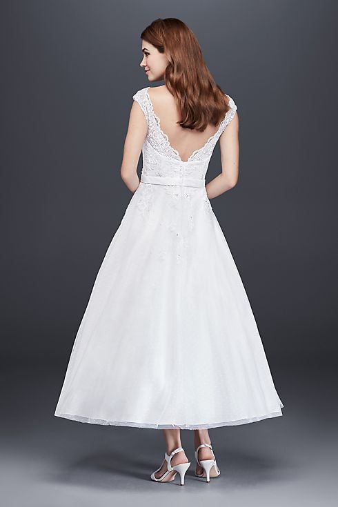 Tea Length Tulle Illusion Neckline Wedding Dress Image 2