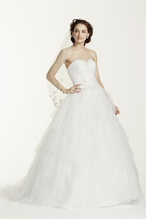As-Is Strapless Tiered Tulle Wedding Dress Image 1