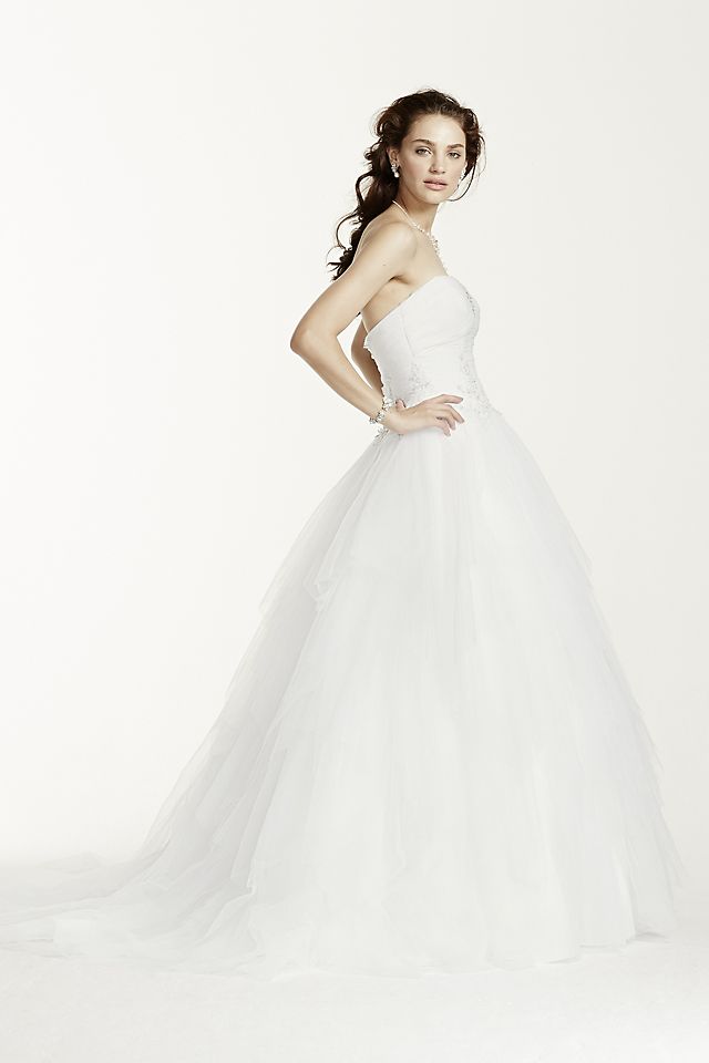 As-Is Strapless Tiered Tulle Wedding Dress Image 3