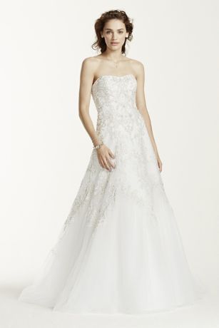 Jewel Tulle A Line Wedding Dress with Lace Detail David s Bridal