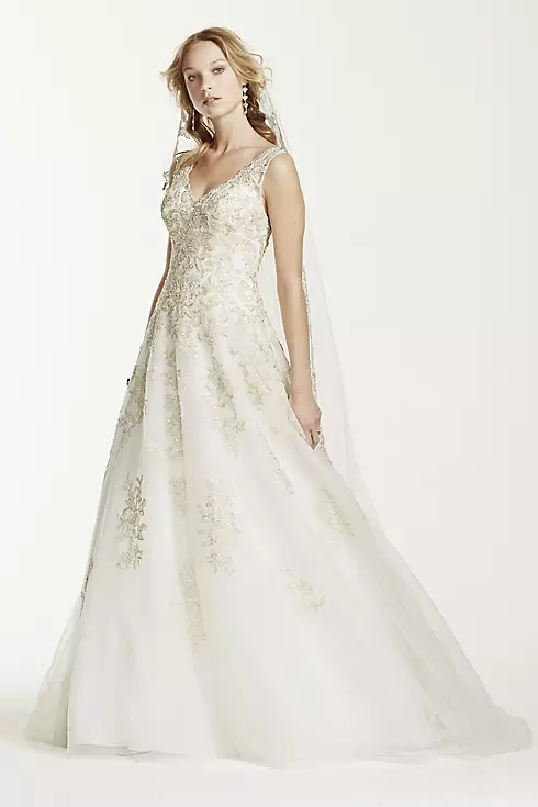 Jewel Tank Tulle V-Neck Beaded Wedding Dress Image 1