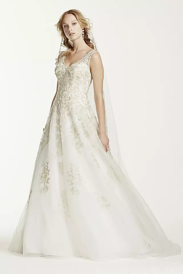 Jewel Tank Tulle V-Neck Beaded Wedding Dress Image