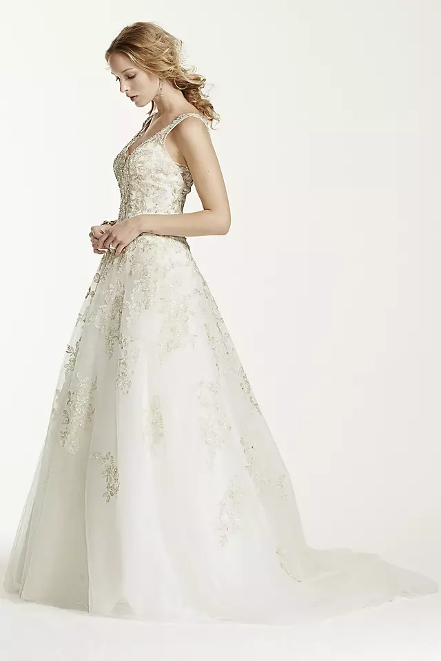 Jewel Tank Tulle V-Neck Beaded Wedding Dress Image 3