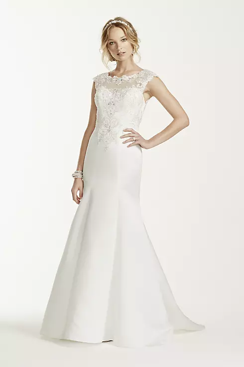Jeweled Cap Sleeve Illusion Neckline Wedding Dress Image 1