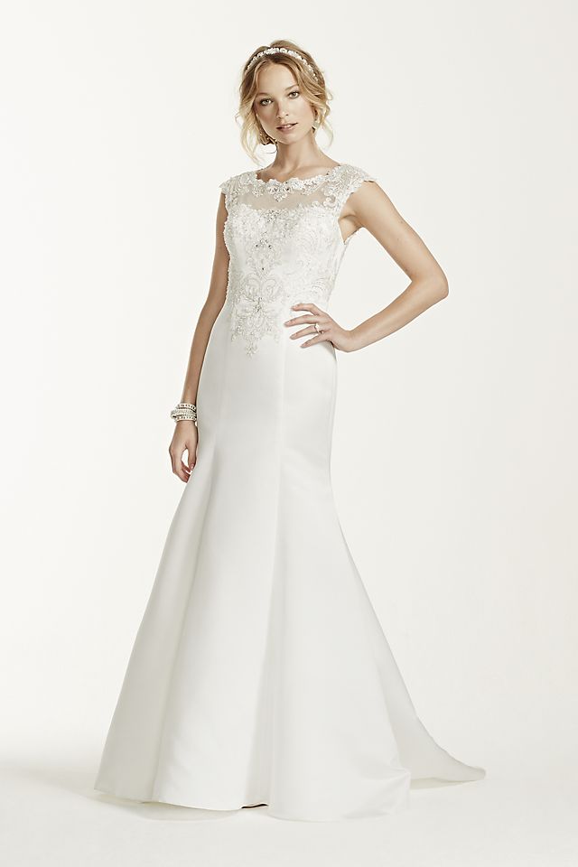 Jewel Cap Sleeve Illusion Neck Wedding Dress Image 1