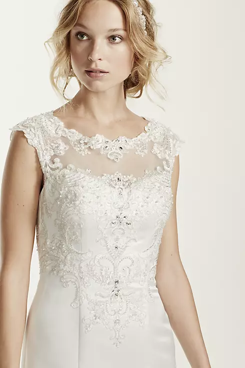 Jeweled Cap Sleeve Illusion Neckline Wedding Dress Image 5