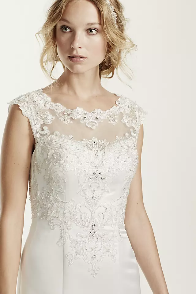 Jeweled Cap Sleeve Illusion Neckline Wedding Dress Image 5