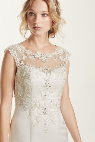 david's bridal illusion mesh with cutaway neck