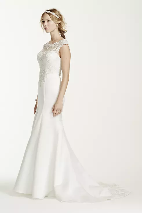 Jeweled Cap Sleeve Illusion Neckline Wedding Dress Image 3