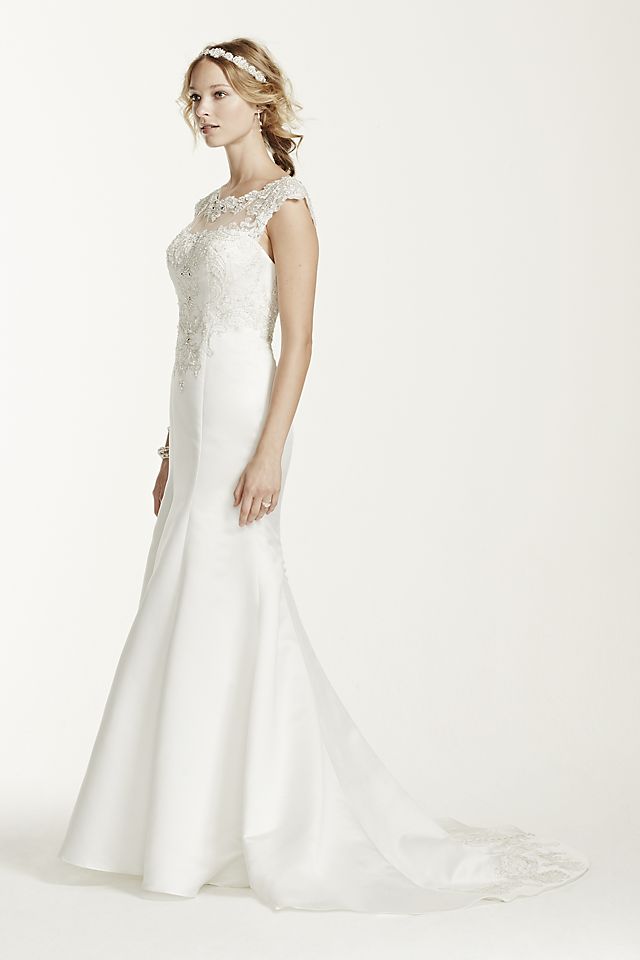 Jewel Cap Sleeve Illusion Neck Wedding Dress Image 3