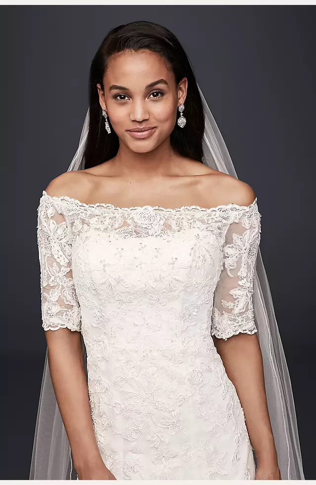 Jewel Off the Shoulder 3/4 Sleeve Wedding Dress | David's Bridal