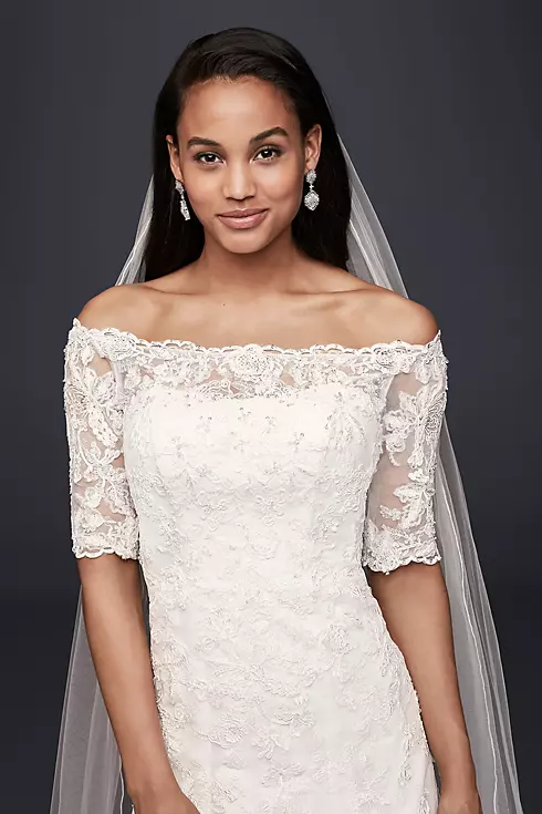 Jewel Off the Shoulder 3/4 Sleeve Wedding Dress  Image 3