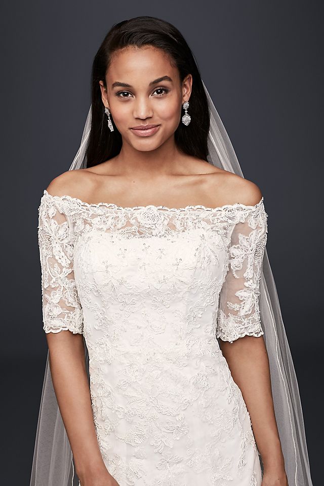 Jewel Off the Shoulder 3/4 Sleeve Wedding Dress  Image 3
