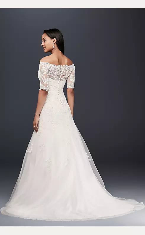 Jewel Off the Shoulder 3/4 Sleeve Wedding Dress  Image 2