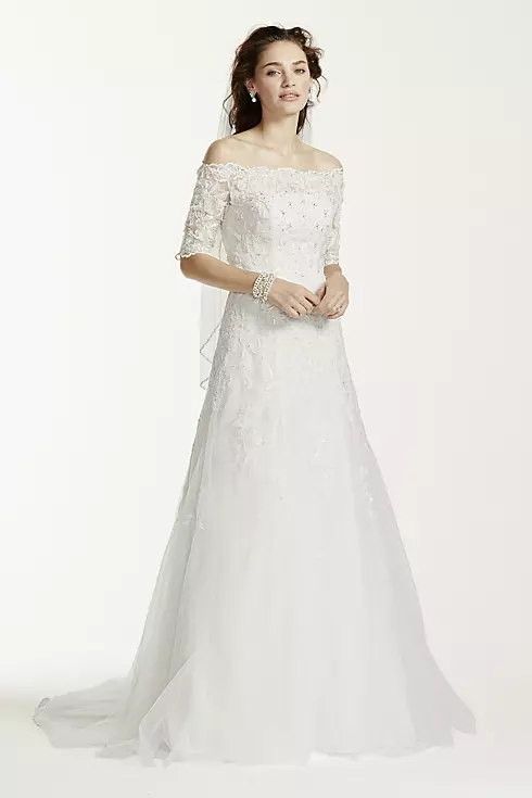 As-Is Off the Shoulder Lace Petite Wedding Dress Image 1