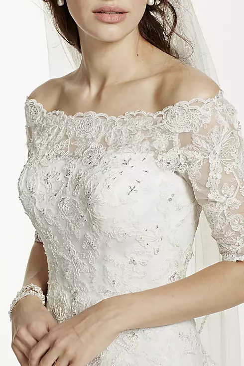As-Is Off the Shoulder Lace Petite Wedding Dress Image 3